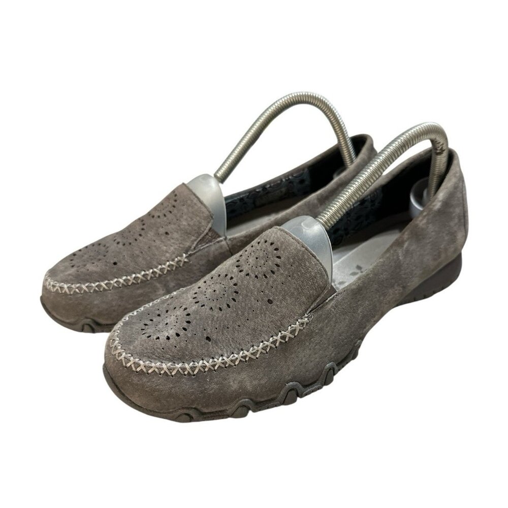 Skechers Bikers Expressway Slip On Women Size 9.5 Gray Suede Leather Loafer